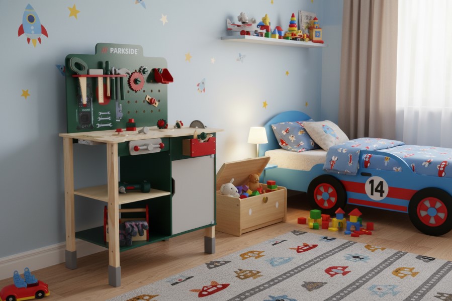 KidLand Dětský dřevěný pracovní stůl s nářadím Ponk 486021 4